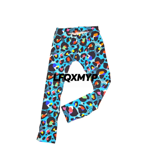 Blue Leopard Print Hemmed Leggings
