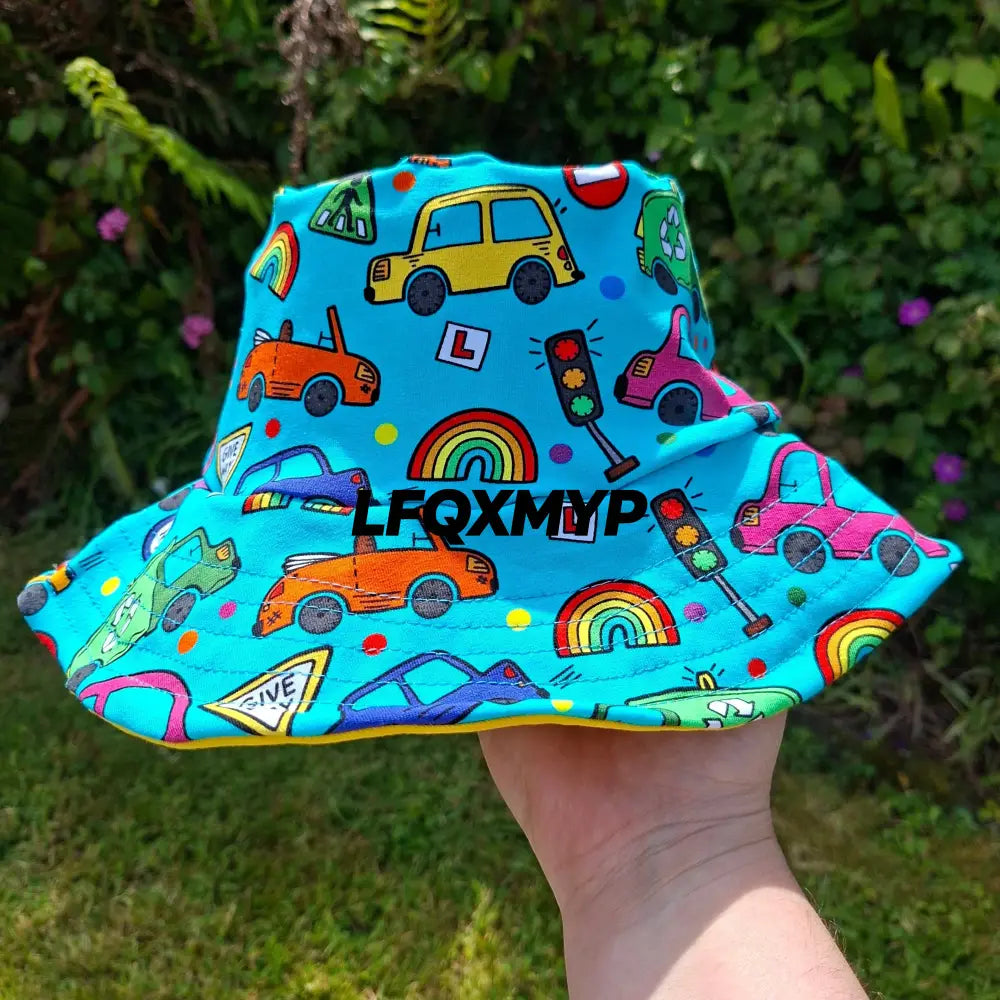 Children’s Rainbow Vehicles Bucket Hat | Cotton Lycra - Hats & Accessories