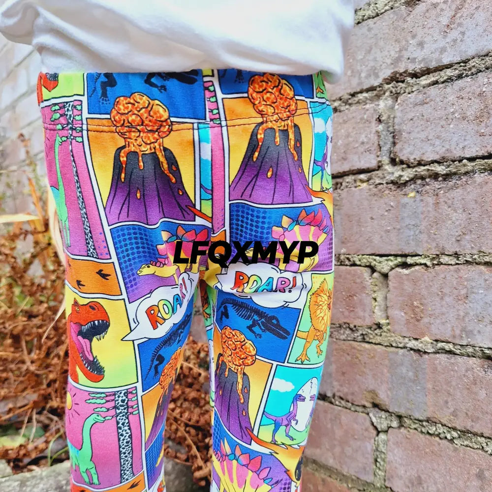 Comic Book Dinosaur Cuffed Leggings
