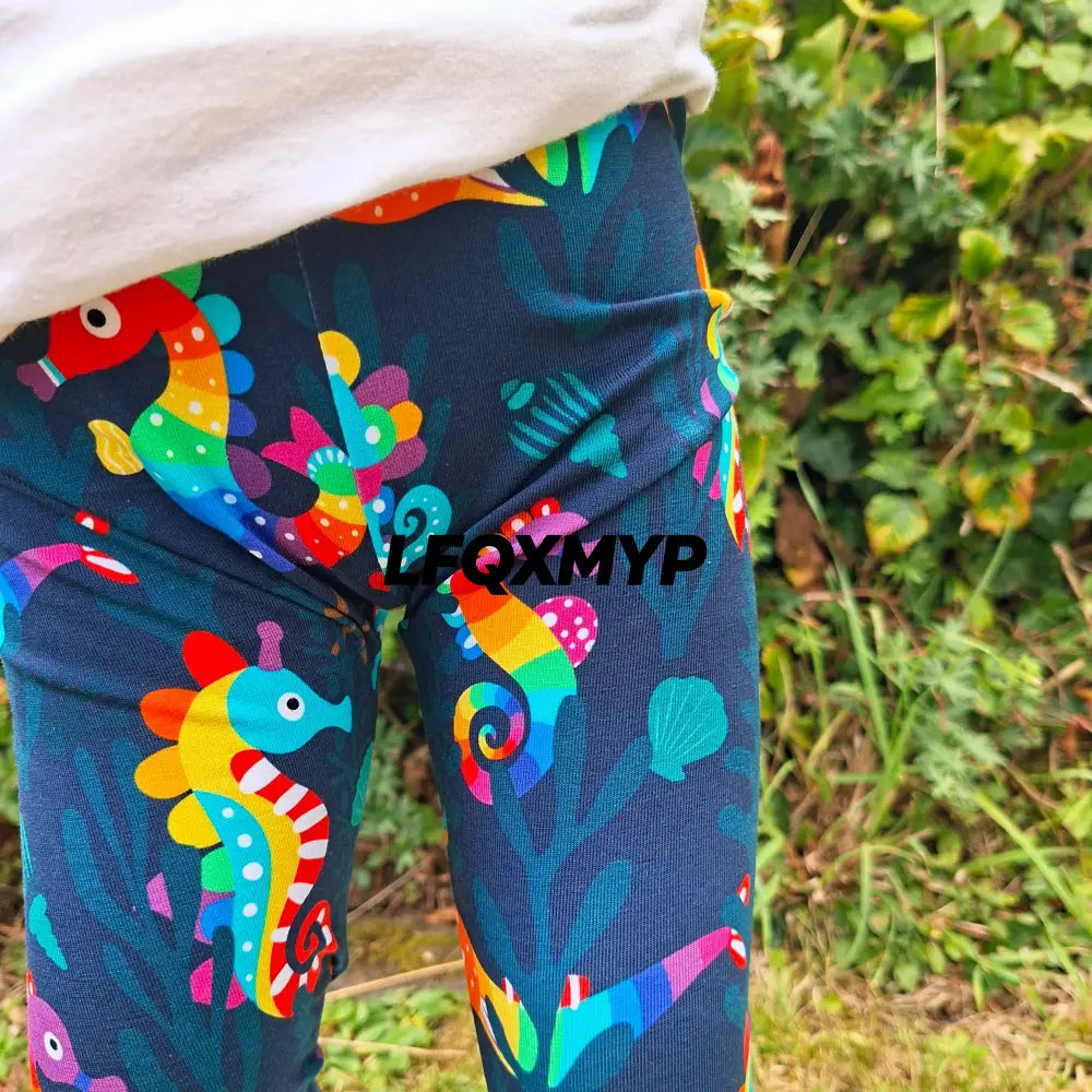 Kids’ Rainbow Seahorse Cuffed Leggings