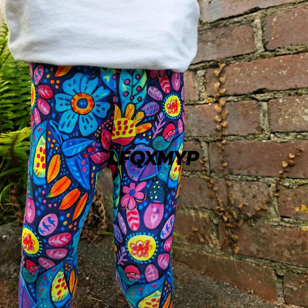 Neon Floral Print Hemmed Leggings - Children’s leggings