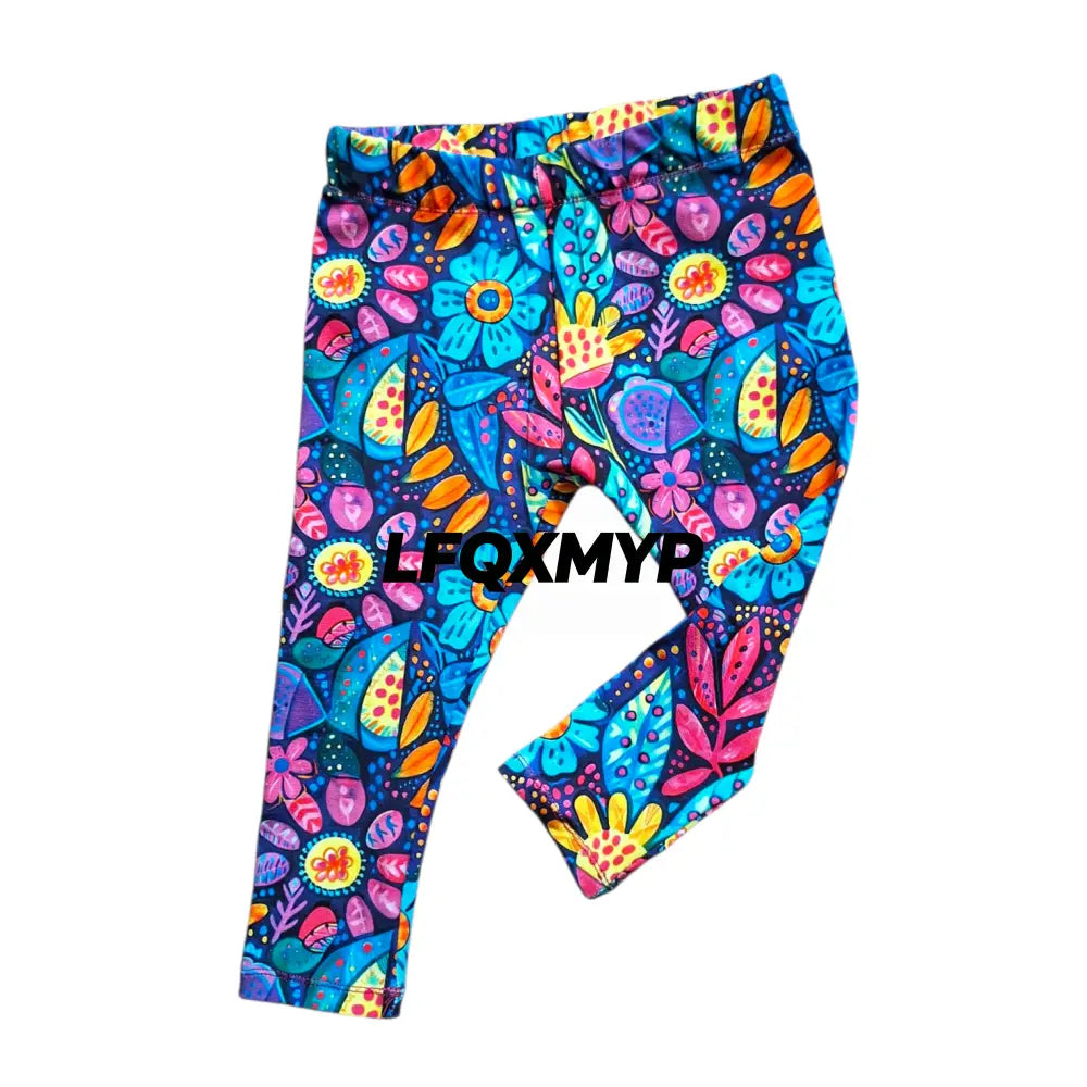 Neon Floral Print Hemmed Leggings - Children’s leggings