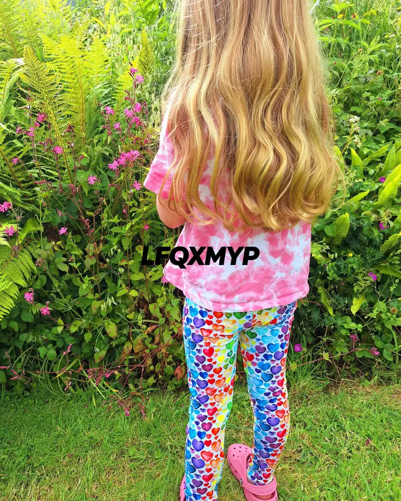 Rainbow Hearts Hemmed Leggings