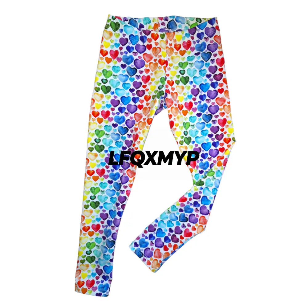 Rainbow Hearts Hemmed Leggings