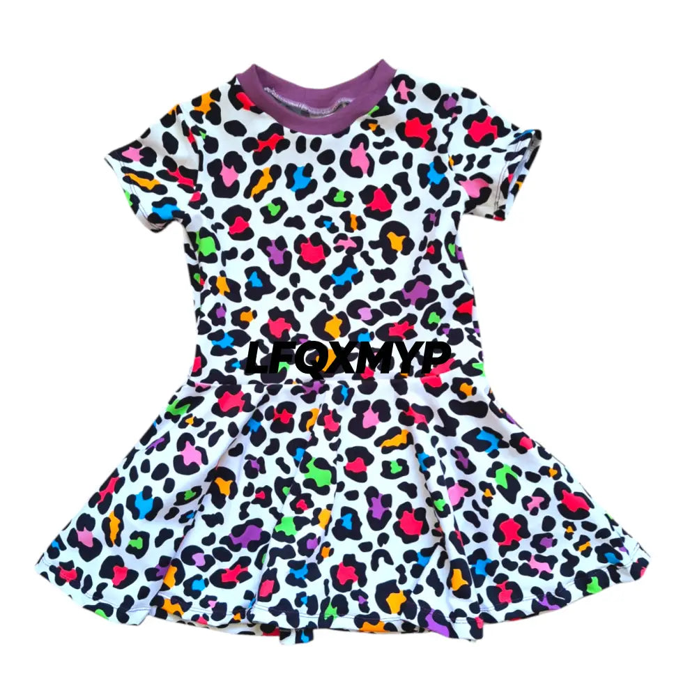 Rainbow Leopard Print Twirly Swirly Dress
